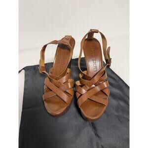 Burberry Platform Wedge Sandals Womens Size 39 Brown Leather Strappy Shoes Italy